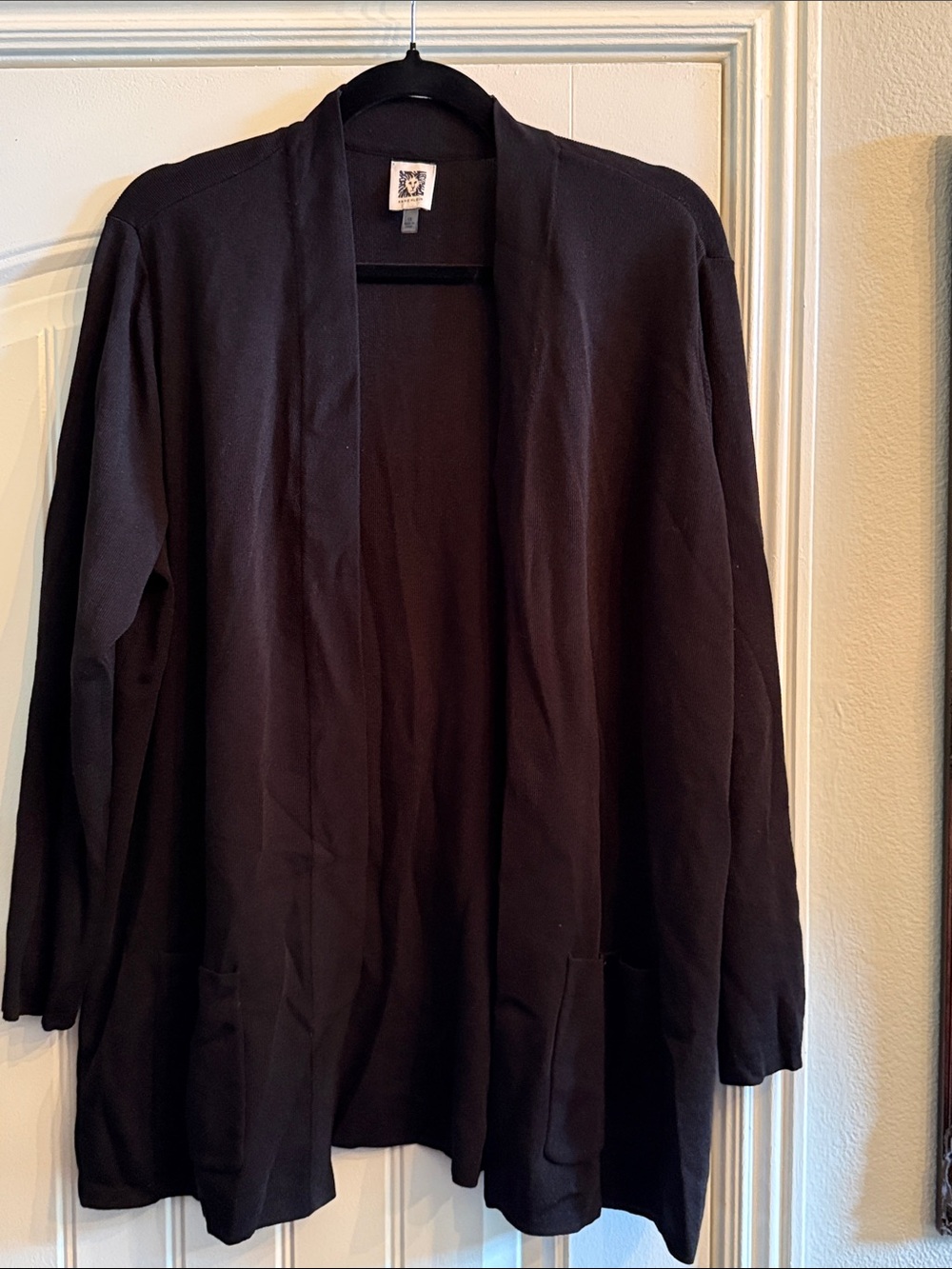 Anne Klein Black Open Front Long Cardigan